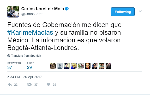 Versiones de que Karime Macías habría viajado a Londres