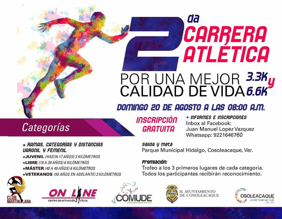 Anuncian carrera de tres y seis km en Cosoleacaque