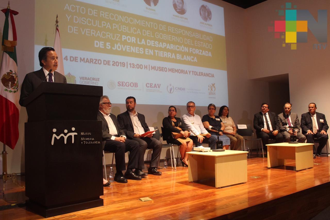 Pide disculpa pública el Gobierno de Veracruz por desaparición forzada de jóvenes en Tierra Blanca