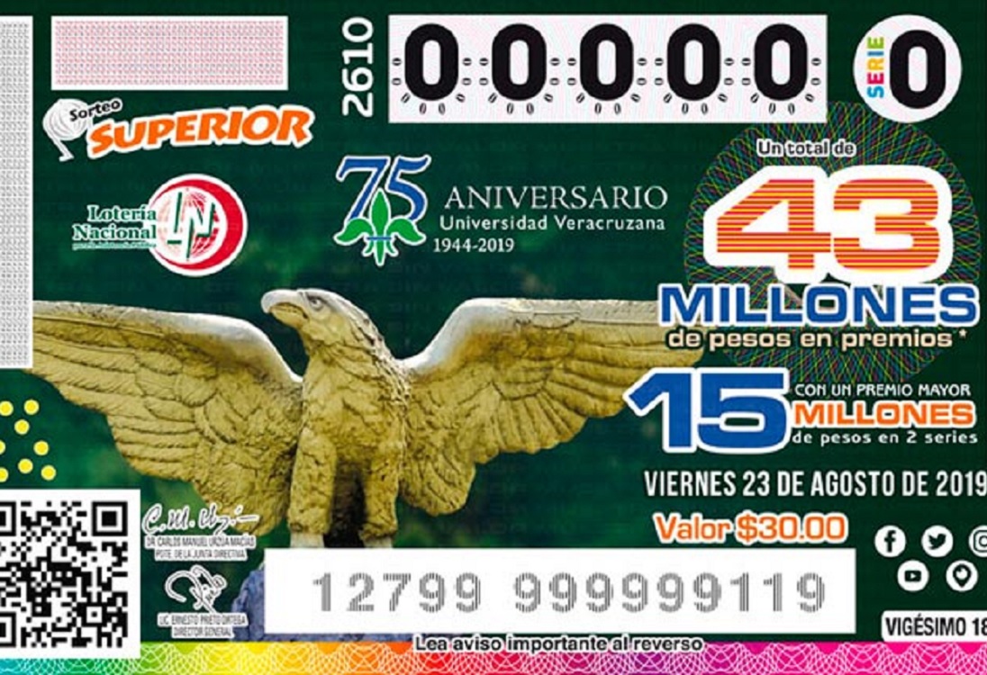 Lotería Nacional dedicó billete al 75 aniversario de la Universidad Veracruzana