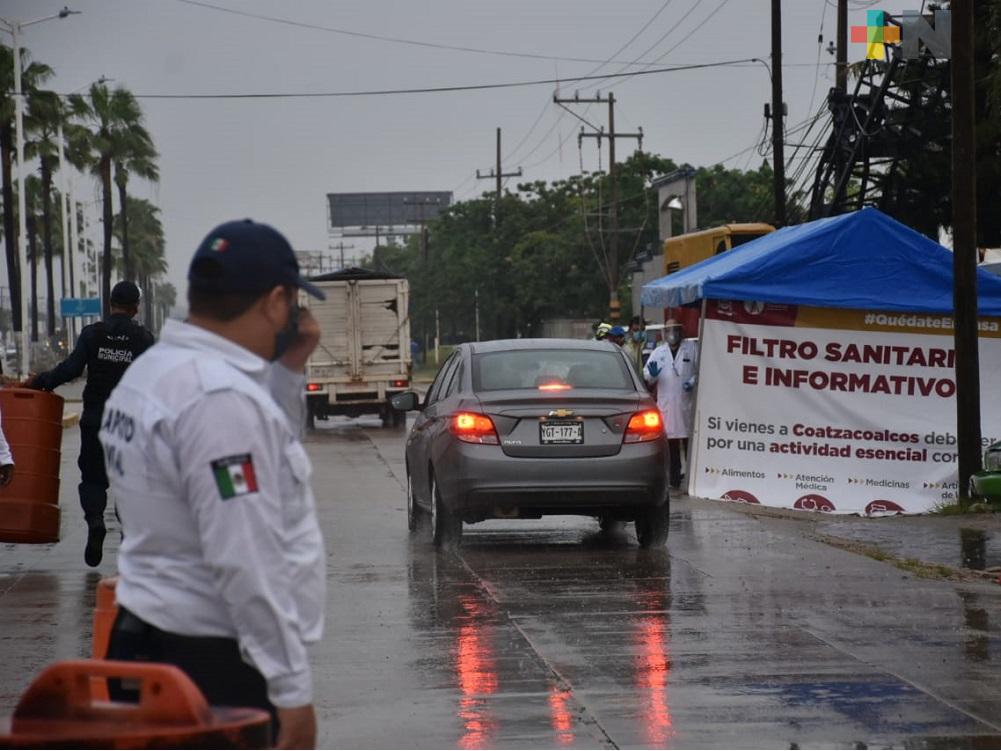 Instalan filtros sanitarios en accesos principales de Coatzacoalcos