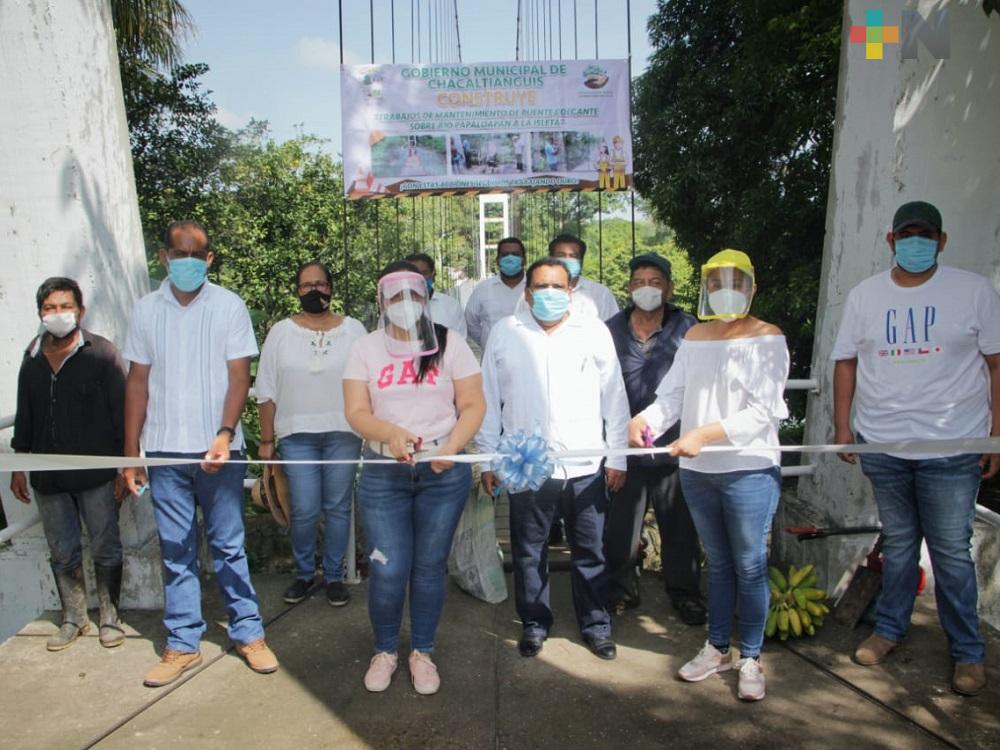 Inauguran rehabilitación del Puente Colgante a Isleta de Chacalapa en Chacaltianguis