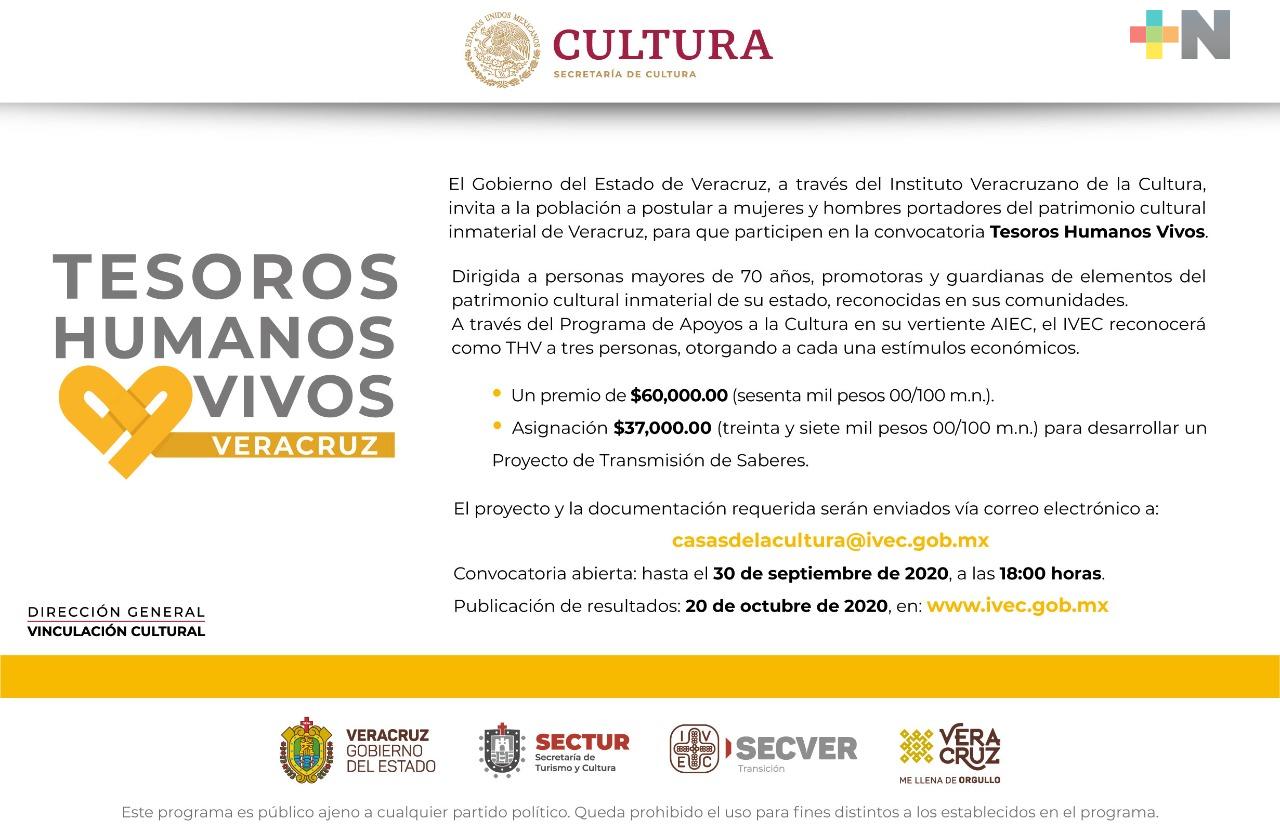 Convoca IVEC a reconocer los Tesoros Humanos Vivos de Veracruz