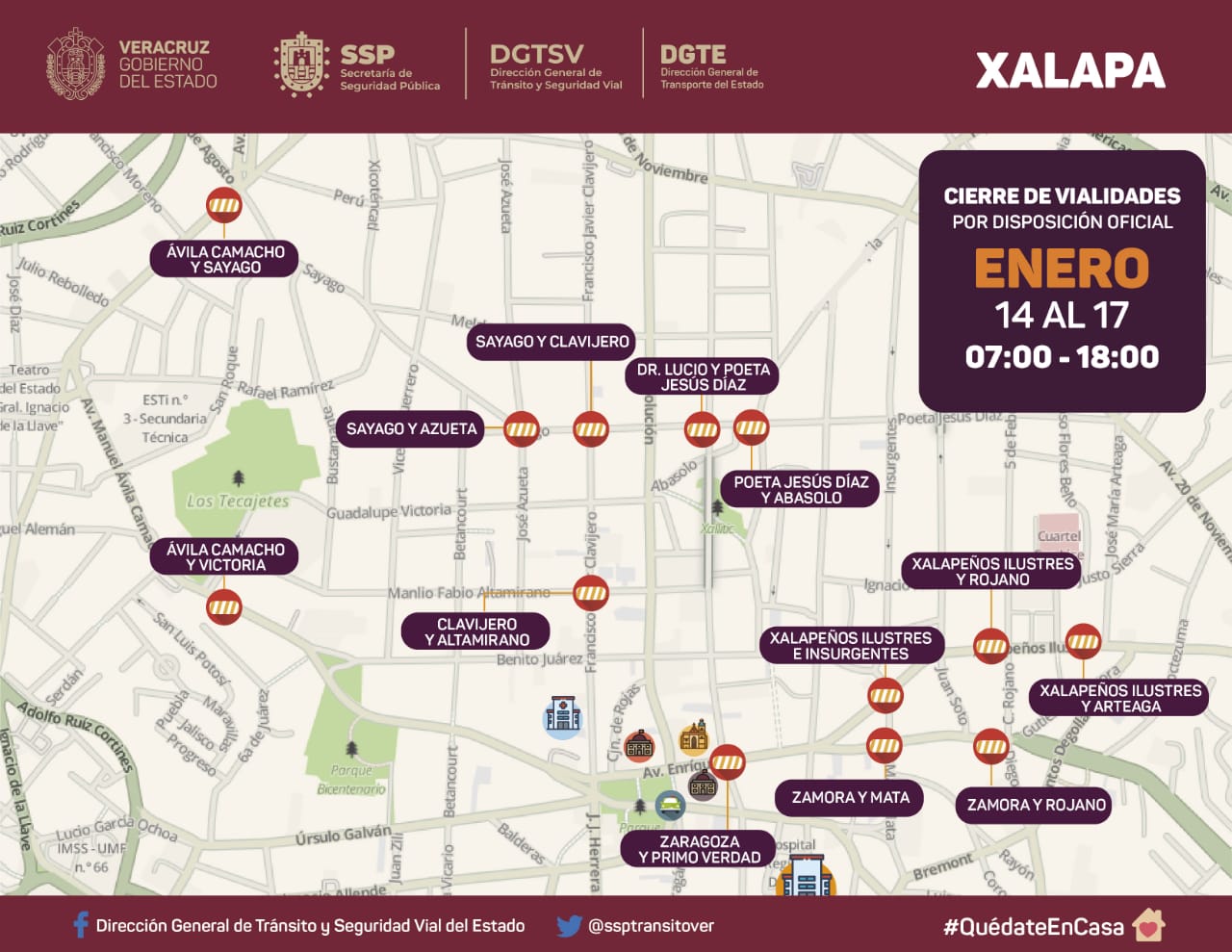 Anunciaron las vialidades de Xalapa que estarán cerradas durante el fin de semana