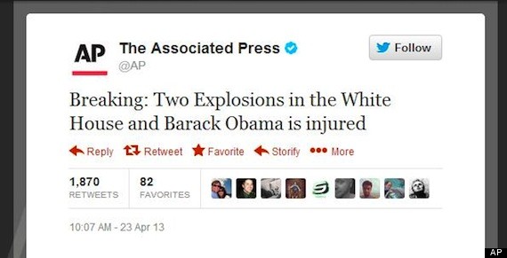 Hackean twitter de AP, ‘atentan’ contra Obama y se desploma la bolsa