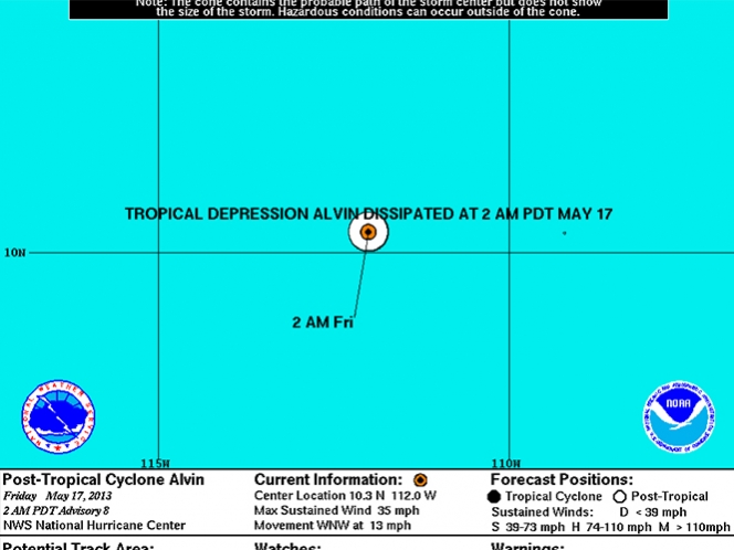 «Alvin» se degrada a depresión lejos de la costa del Pacífico mexicano