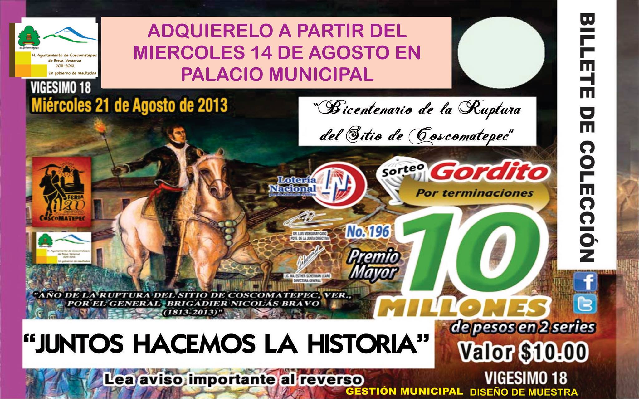 Celebra Lotería Nacional gesta heroica de Coscomatepec