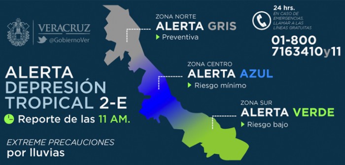 Alerta Verde para el sur de Veracruz, Azul para el centro y Gris en el norte: PC