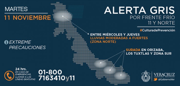 Ingresará Frente Frío 41 a Veracruz, este jueves; se mantiene la Alerta Gris: PC