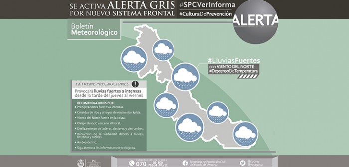 Se mantiene Alerta Gris preventiva por la probabilidad de fuertes lluvias y norte