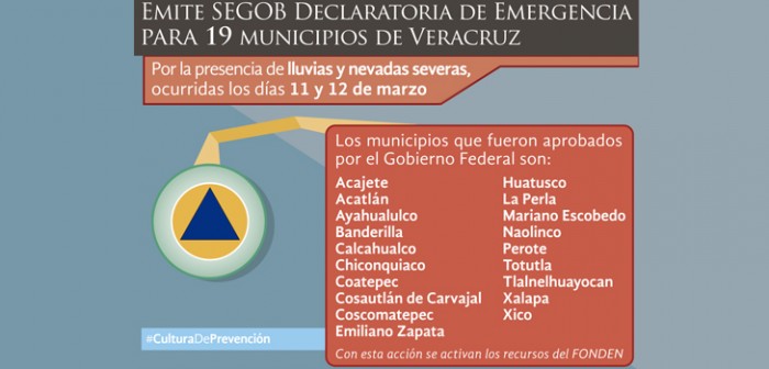 Emiten Declaratoria de Emergencia para 19 municipios de Veracruz: PC