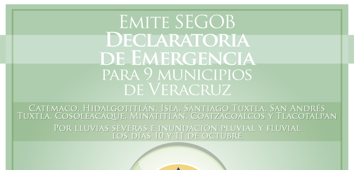 Emite SEGOB Declaratoria de Emergencia para 9 municipios del estado de Veracruz: PC