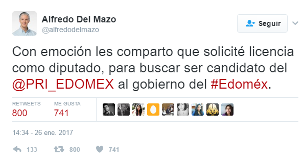 Va Alfredo del Mazo por candidatura del PRI para el Edomex