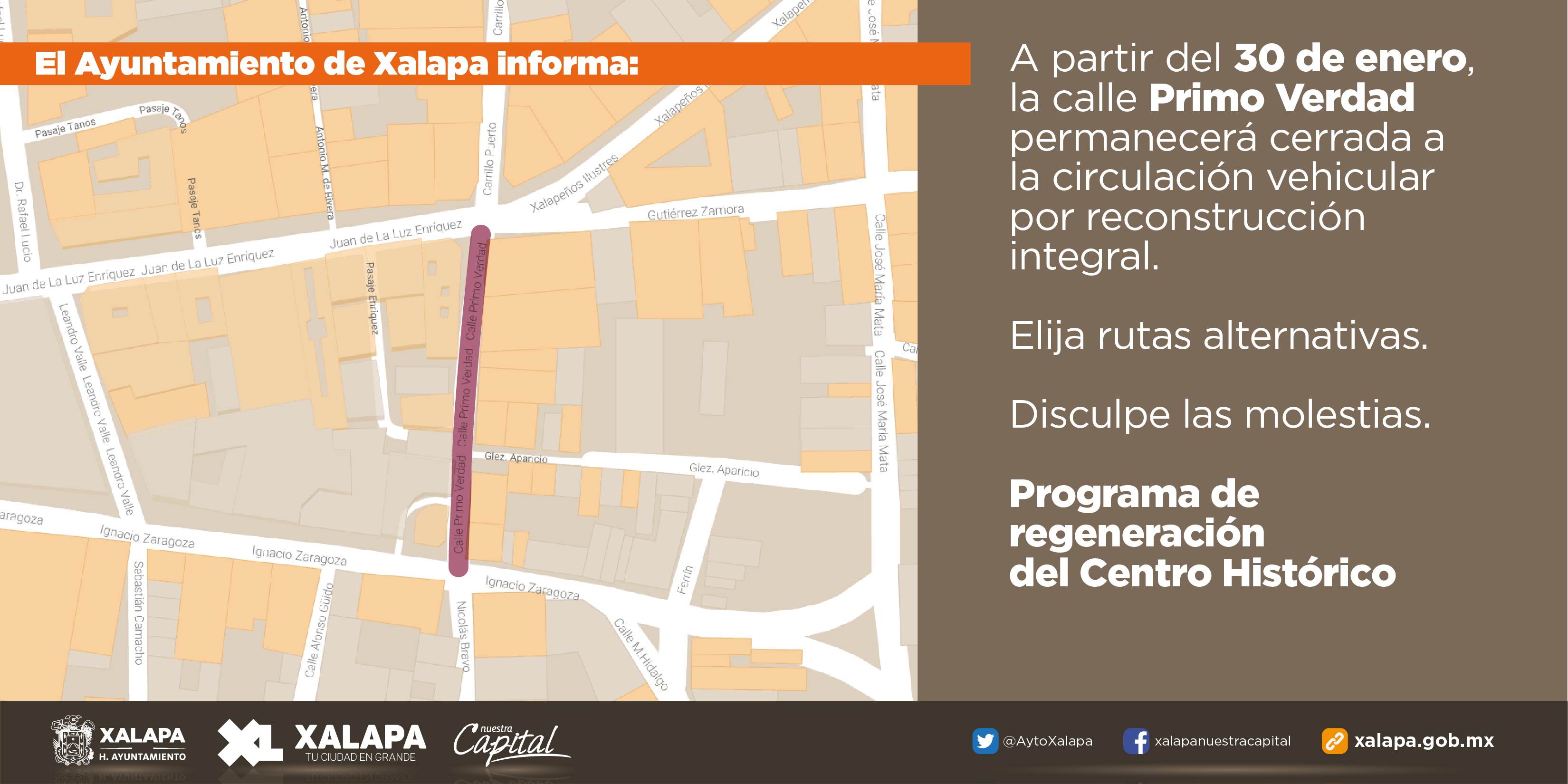 Lunes 30 se cerrará a la circulación vehicular Primo Verdad, por reconstrucción