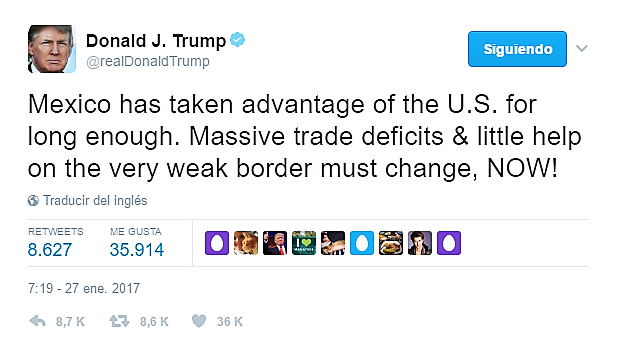 Arremete otra vez Trump contra México en Twitter