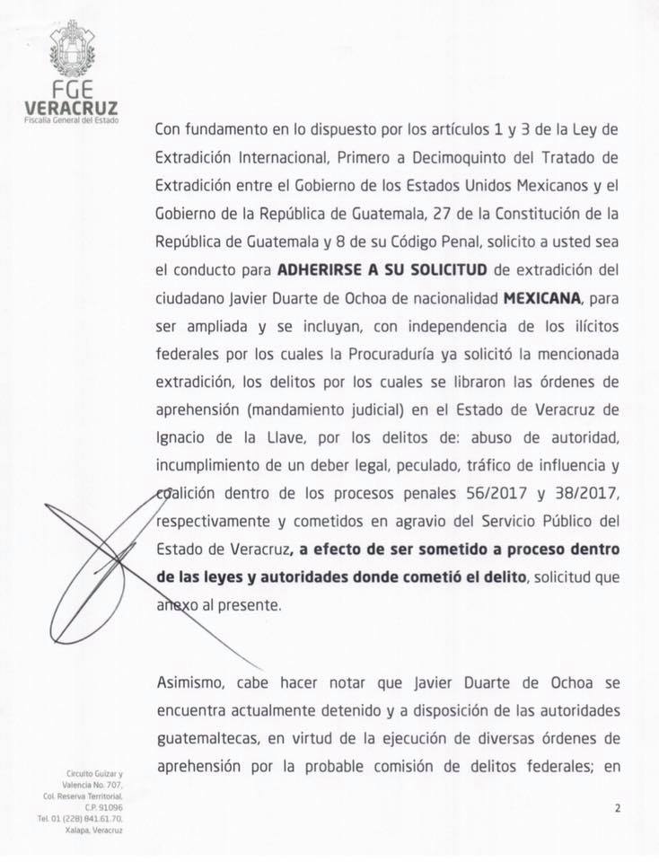 Solicita FGE extradición de Javier Duarte
