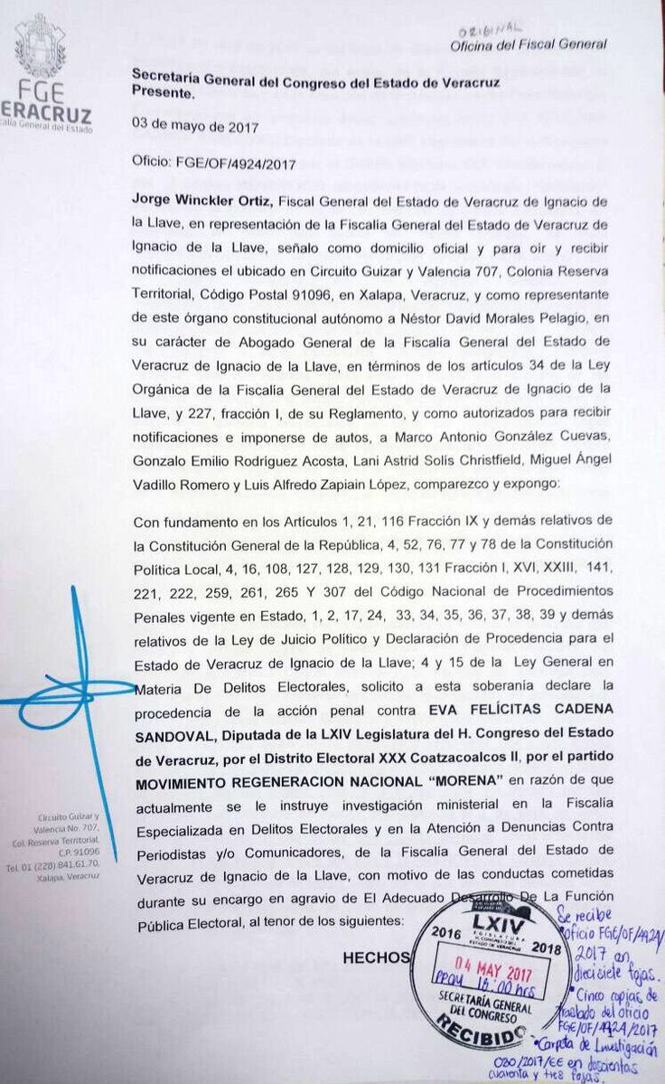 Solicita FGE el desafuero de la Diputada Eva Felicitas «N» del partido MORENA