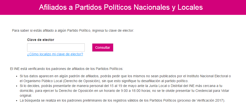 Ciudadanos podrán verificar si están afiliados a partidos políticos