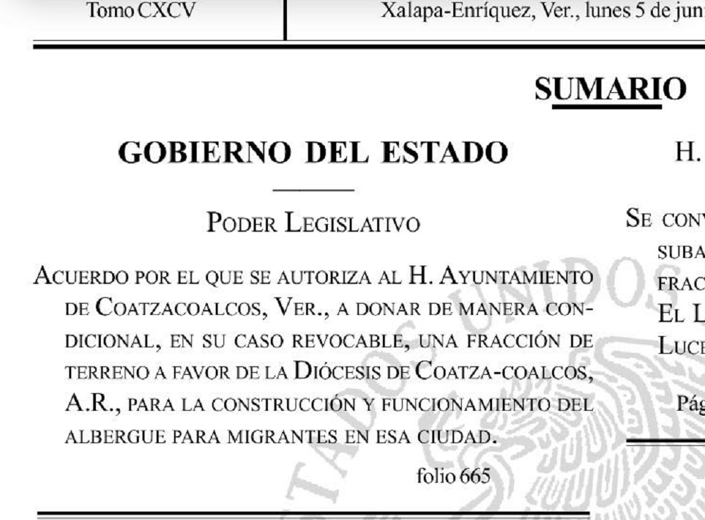 Autorizan donación de terreno para albergar a migrantes en Coatzacoalcos