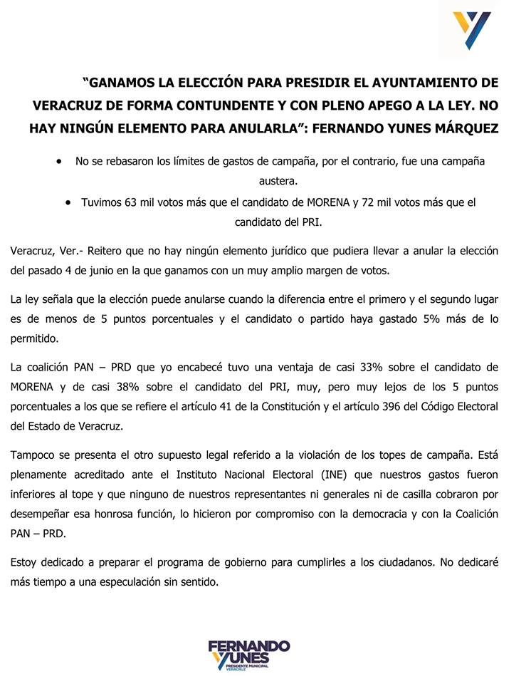 No hay elementos para anular elección en Boca del Río: Fernando Yunes