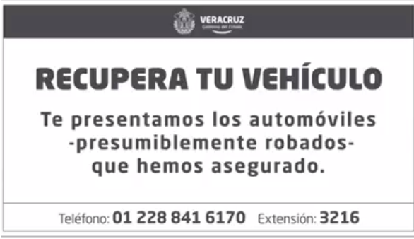 Publica el gobernador Yunes listado de vehículos para que víctimas de robo puedan recuperarlos