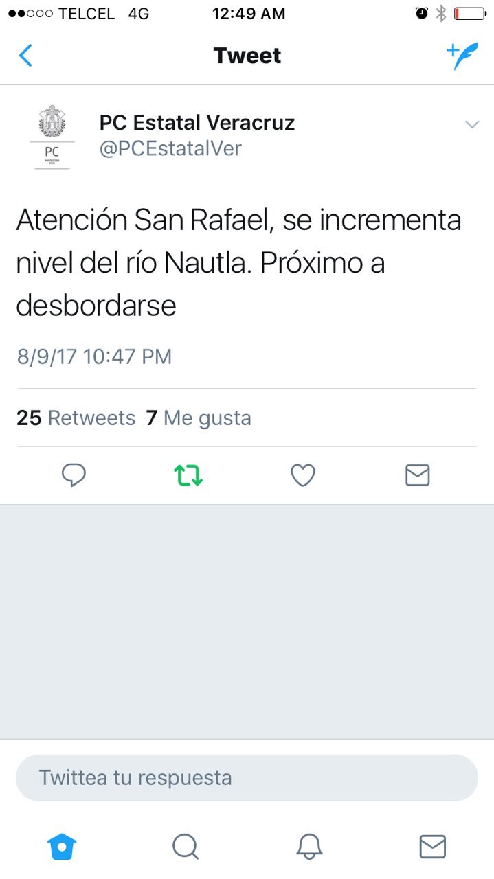 Alerta PC por desborde del río Nautla; cierra Tránsito circulación vial en carretera Coacoatzintla-Misantla