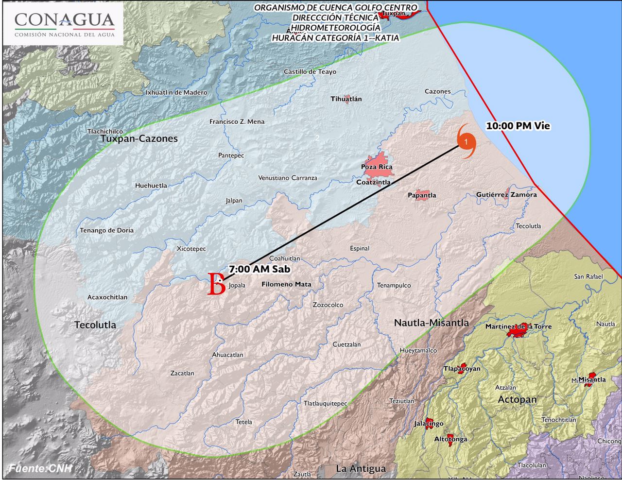 Se adelanta huracán “Katia”, toca tierra como Categoría 1 al noroeste de Tecolutla