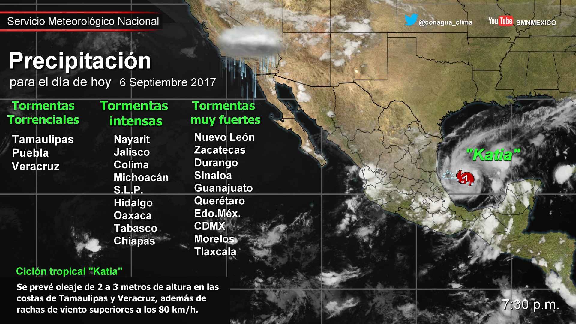 Katia podría impactar, como huracán categoría 1, este jueves la zona norte-centro de Veracruz