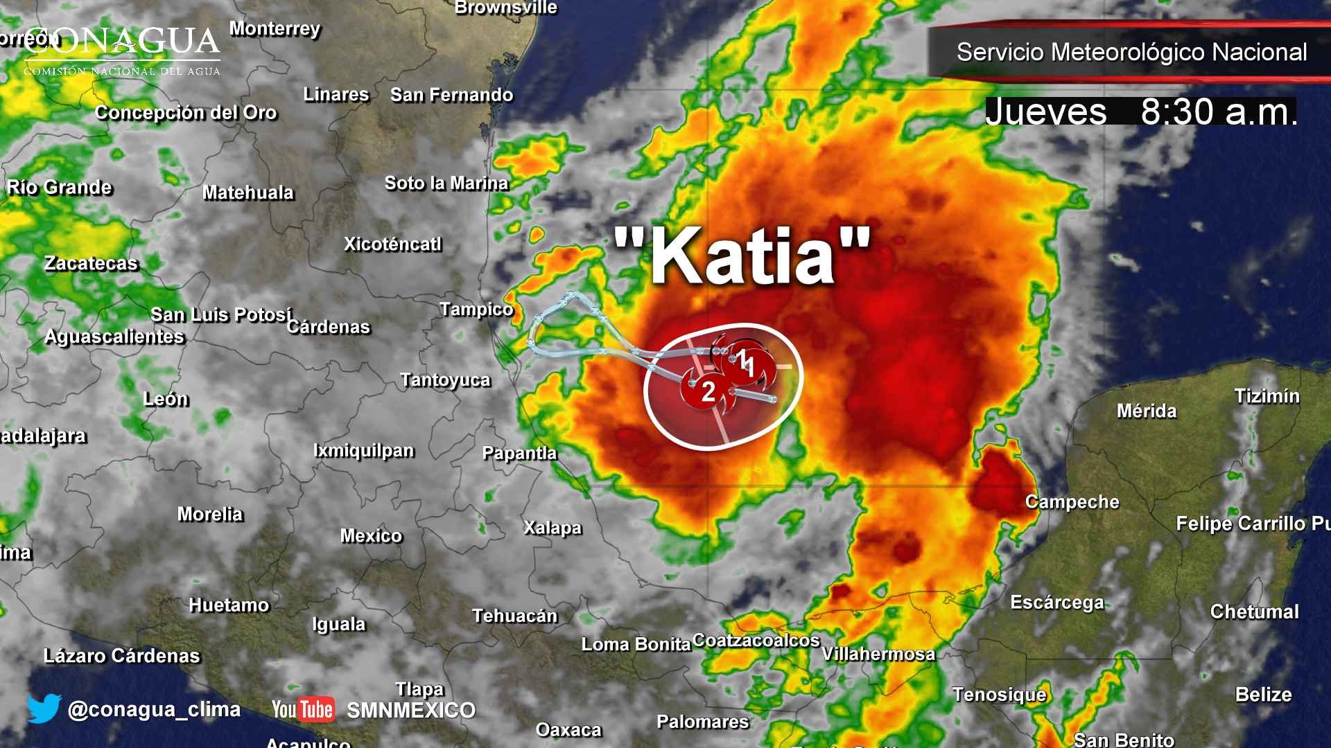 Katia podría impactar entre Tamiahua y Palma Sola hacia la medianoche de mañana