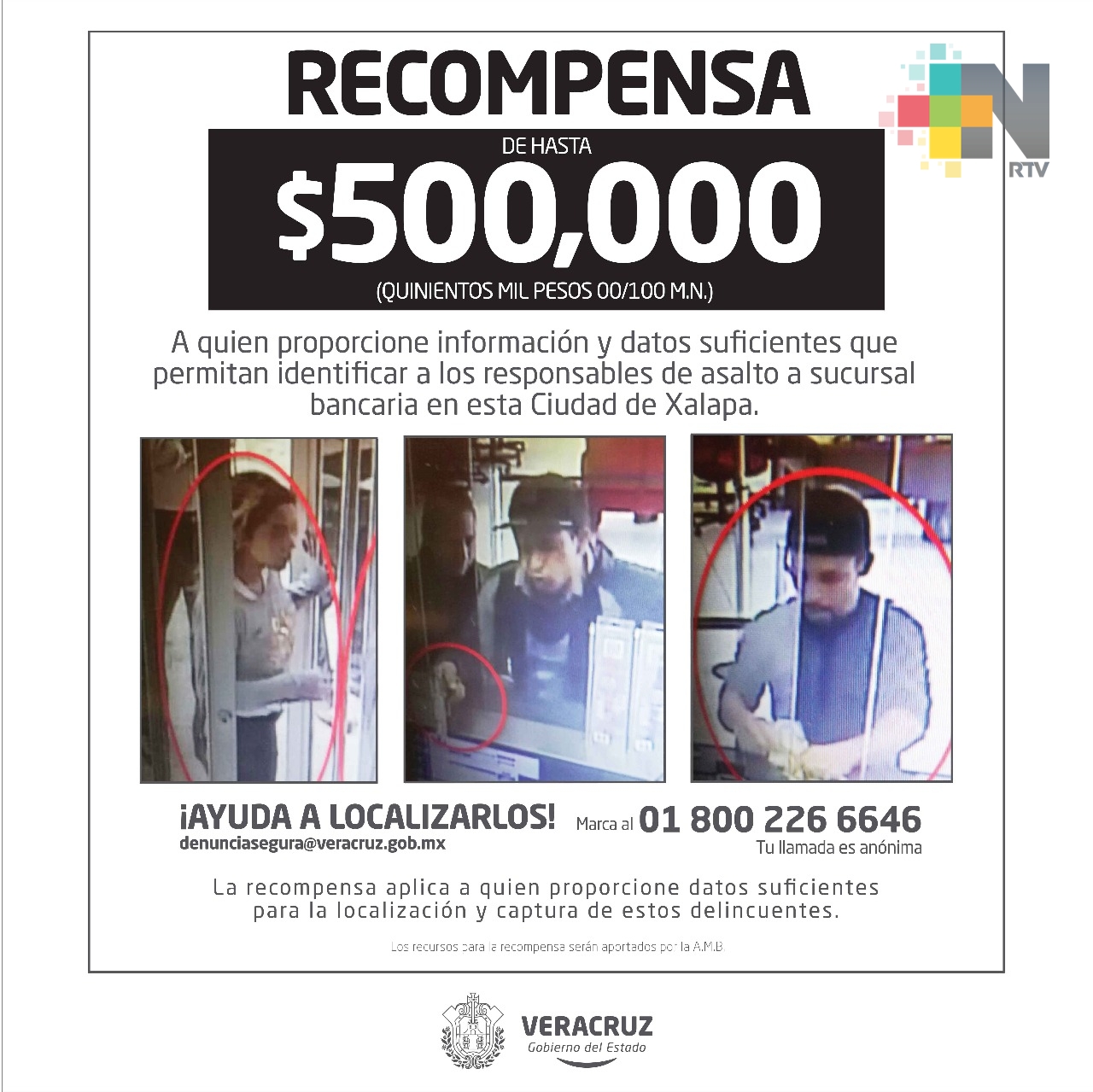 Ofrece Gobierno recompensa por información sobre asaltabancos