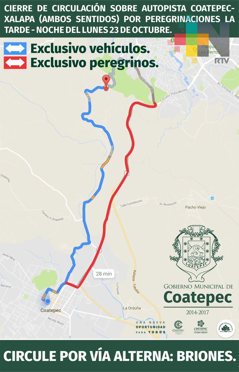 Cerrada autopista Xalapa-Coatepec por peregrinaciones a San Rafael Guízar y Valencia