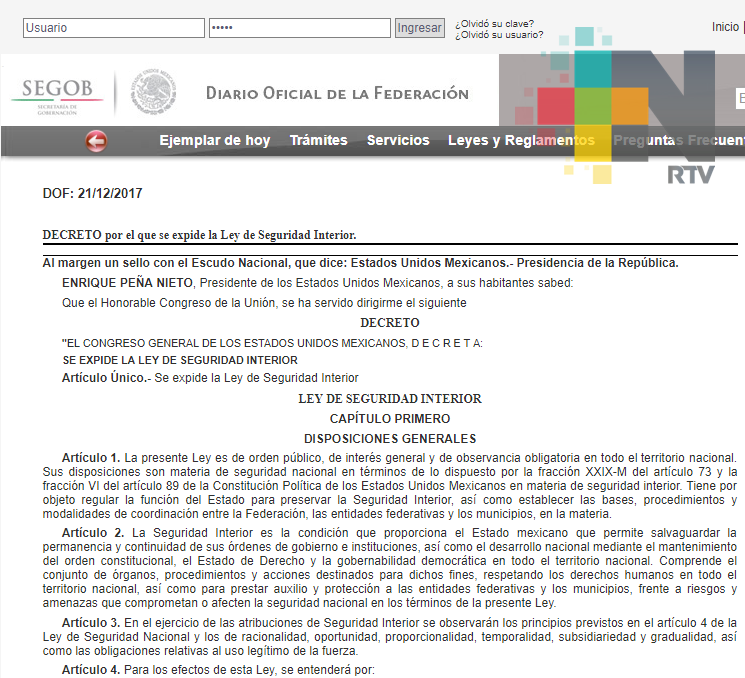 Promulgan Ley de Seguridad Interior