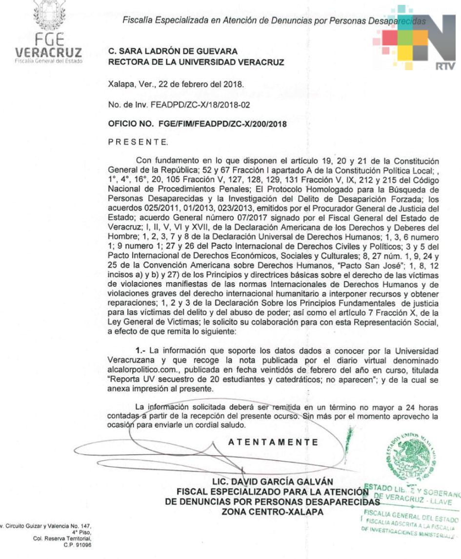 Se deslinda UV de cifra sobre desaparecidos dada a conocer por investigadora