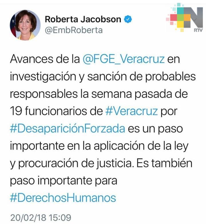 Reconoce gobierno de los Estados Unidos a la Fiscalía de Veracruz por caso de desaparición forzada contra mandos y elementos de Seguridad Pública
