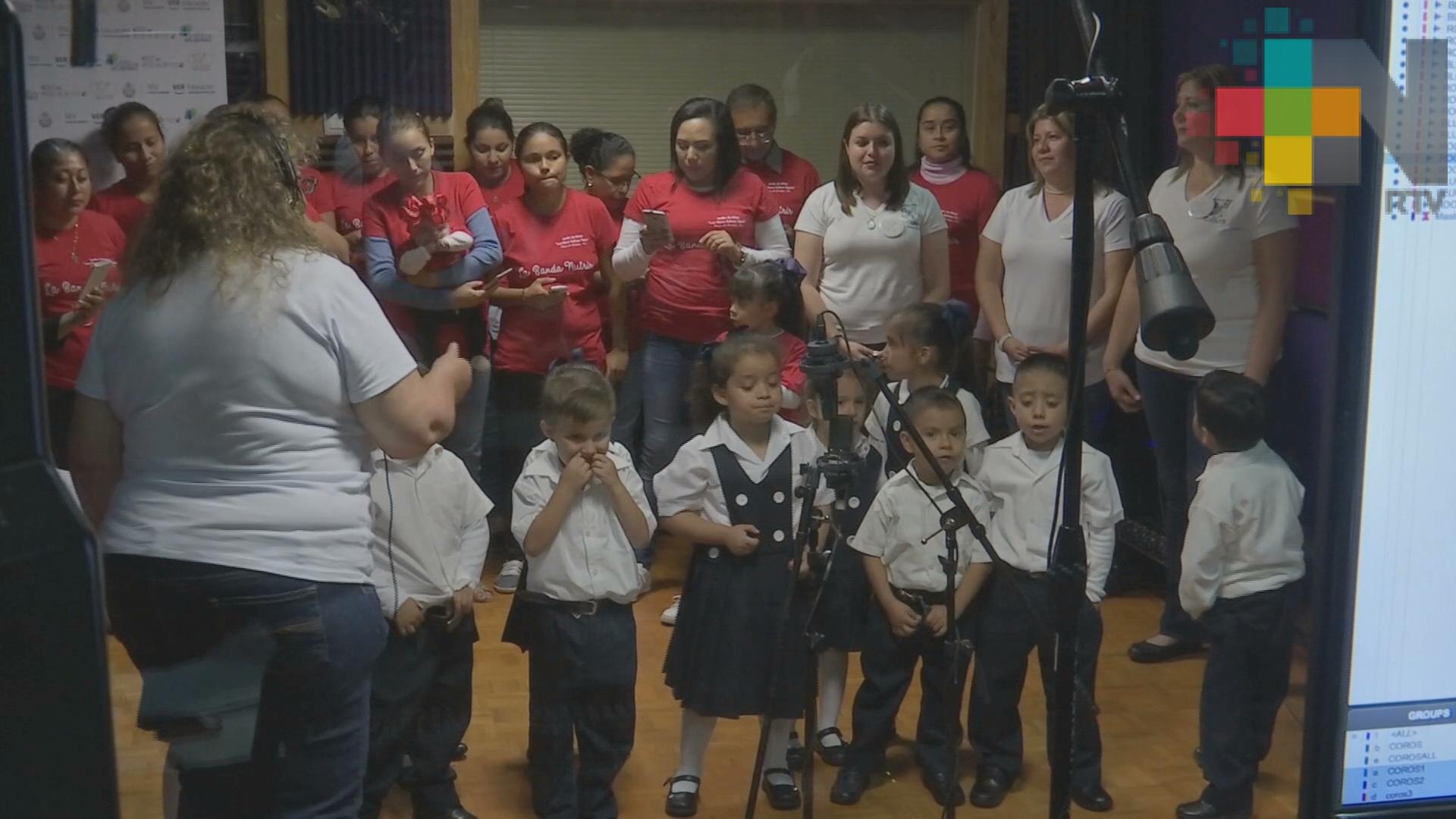 Concluye primera etapa de grabación del disco para promover vida saludable donde participan niños veracruzanos