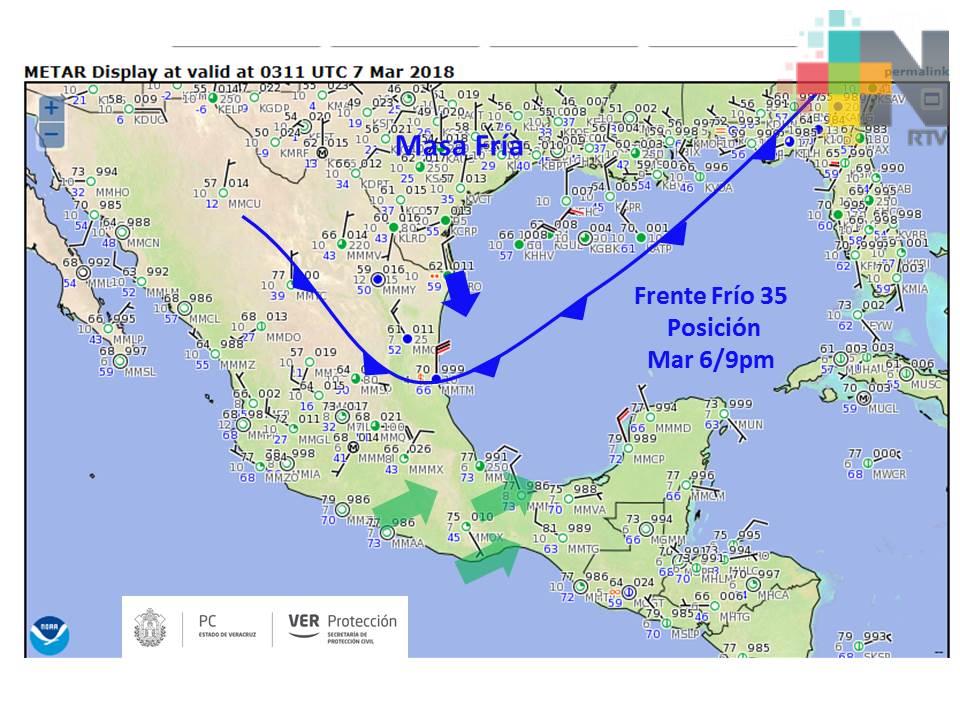 Fuertes lluvias, granizo y agua nieve pronostica PC por FF 35