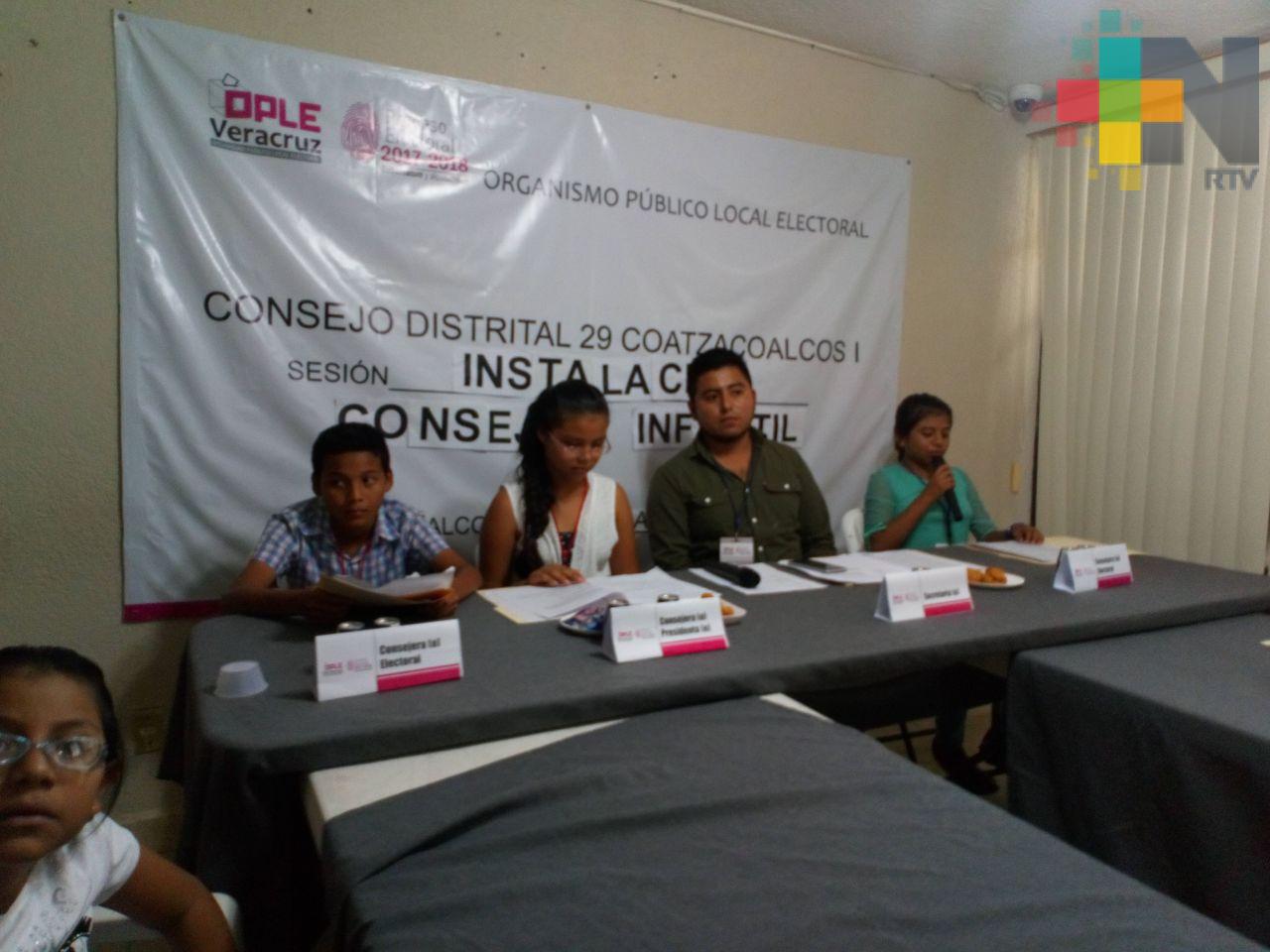 Sesiona Consejo Distrital Infantil del OPLE en Coatzacoalcos y Boca del Río