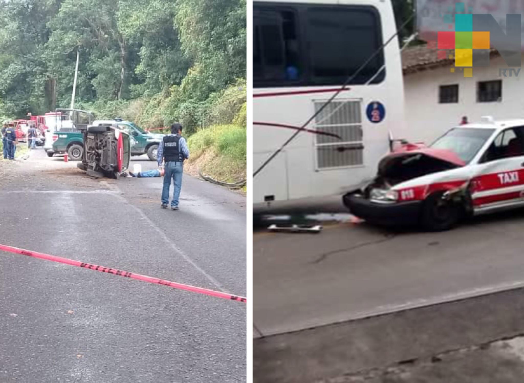 Dos muertos y varios lesionados al volcar taxi en Coatepec; en San Marcos choca otro contra autobús