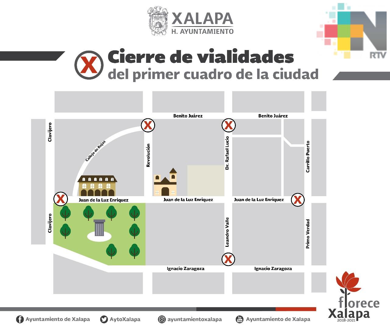 Cortes viales en el primer cuadro de la ciudad, anuncia el Ayuntamiento de Xalapa