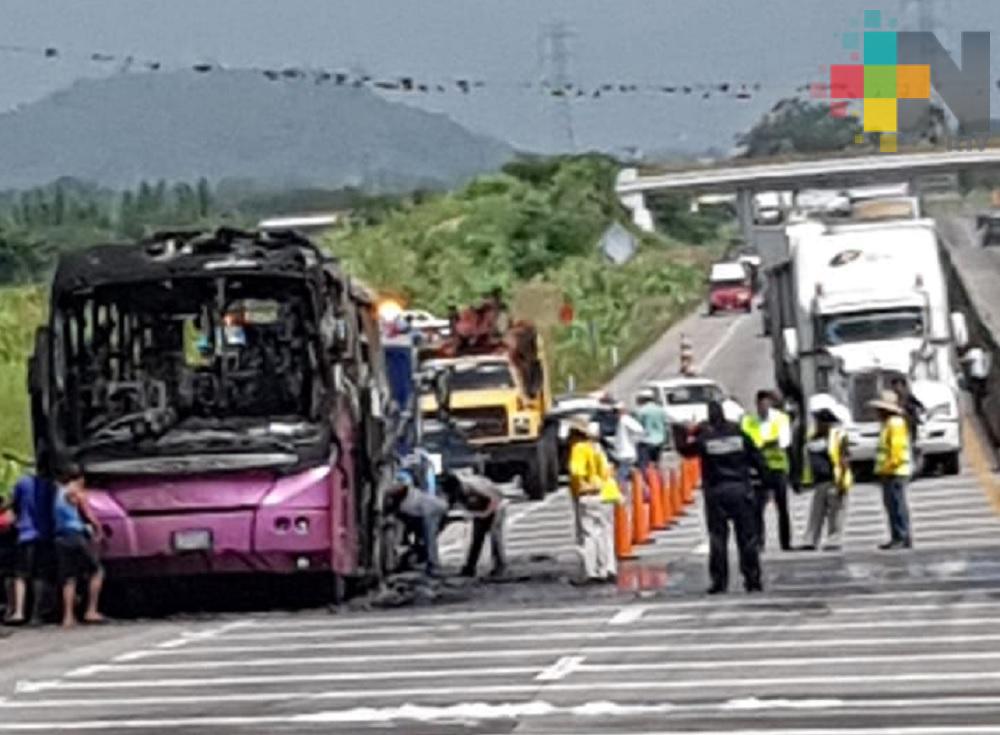 Autobús de turismo se incendia sobre autopista Córdoba a Veracruz; no hubo lesionados