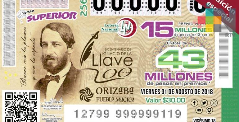 Dedica Lotería Nacional billete a Ignacio de la Llave
