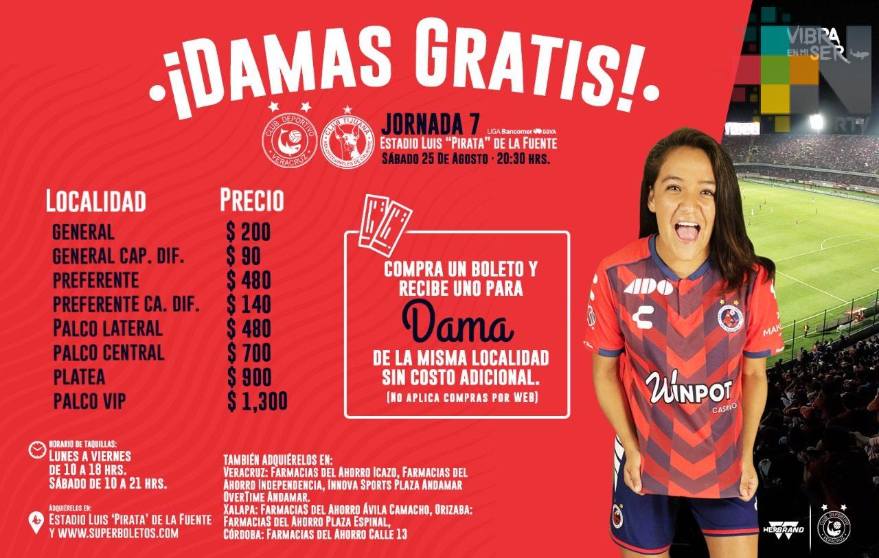 Damas gratis en el duelo de Veracruz ante Tijuana