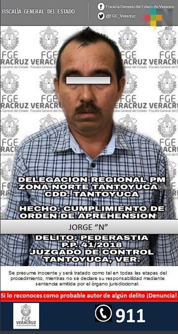 Obtiene Fiscalía Especializada vinculación a proceso en contra de probable pederasta, en Tantoyuca
