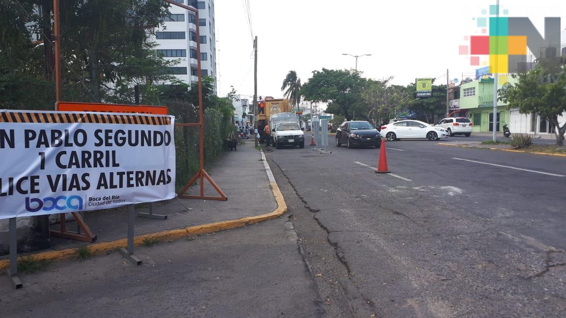 Por trabajos de mantenimiento cierran carril de avenida Juan Pablo II de Boca del Río