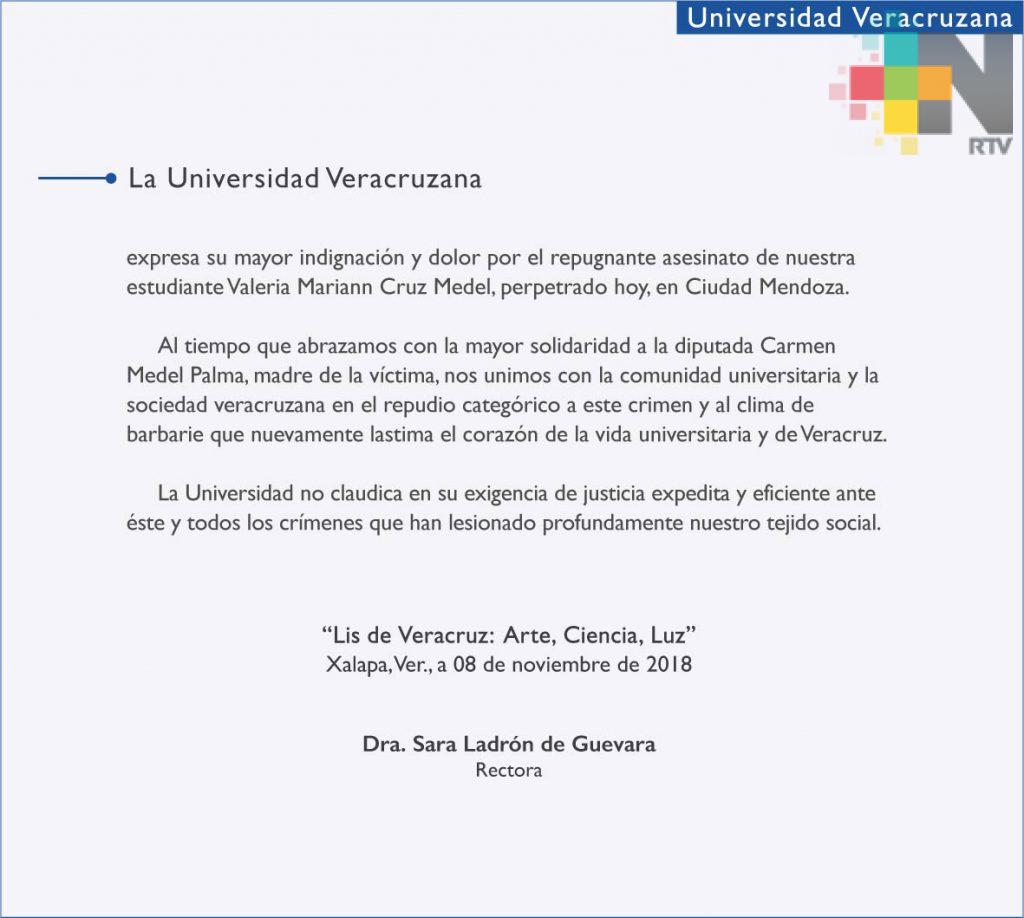 Condena UV asesinato de Valeria Miriann Cruz Medel; estudiaba Medicina