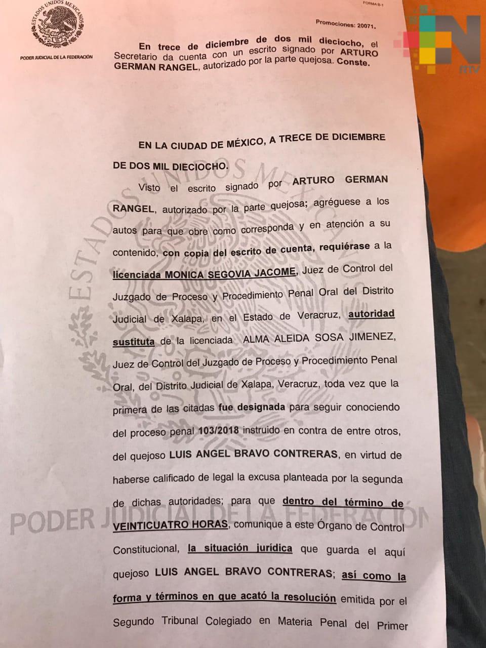 Instruye juez federal libertad de Luis Angel Bravo