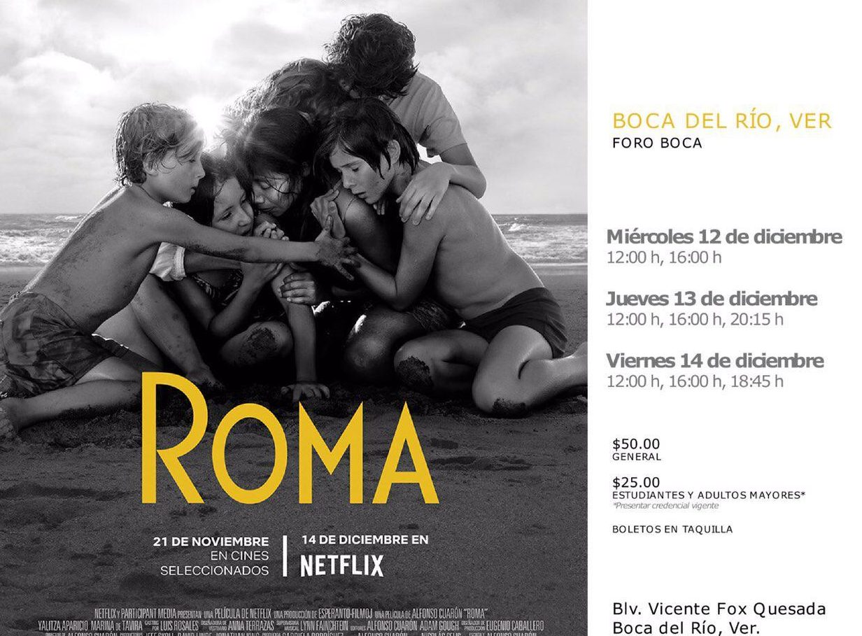 Este jueves exhibirán la película «Roma» en Foro Boca