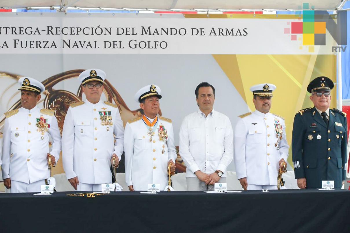 Gobernador Cuitláhuac García presente en el cambio de mando de la Fuerza Naval del Golfo