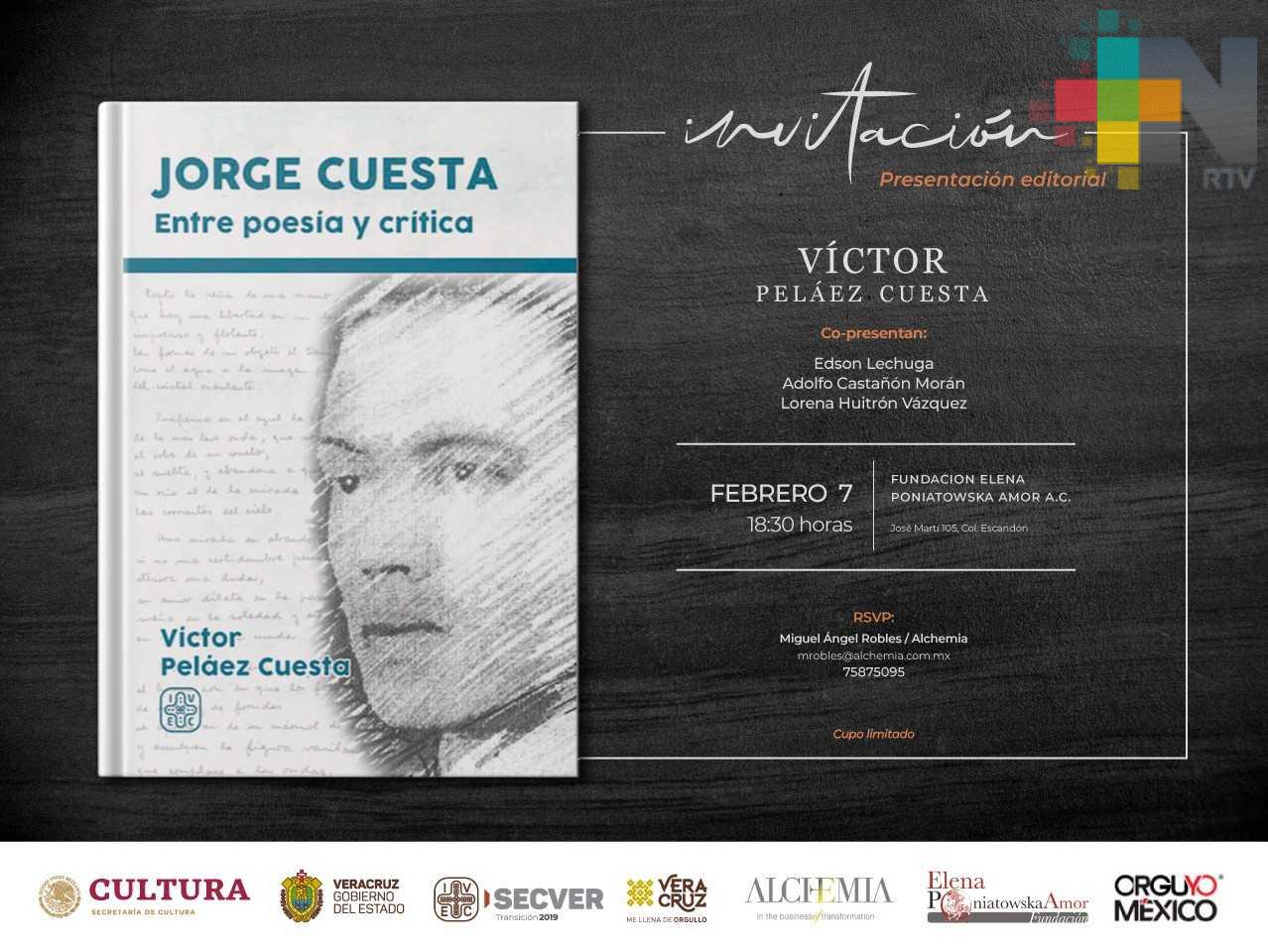 Presentará IVEC el libro Jorge Cuesta. Entre poesía y crítica, en la Fundación Elena Poniatowska Amor A.C.