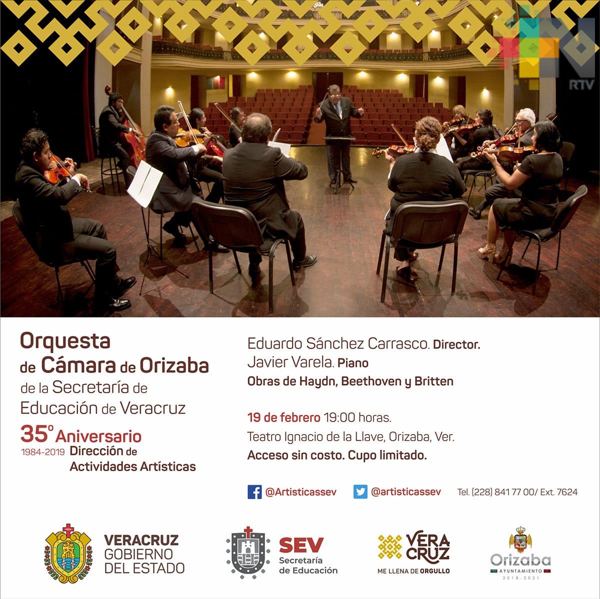Orquesta de Cámara de la SEV se presentará en Orizaba